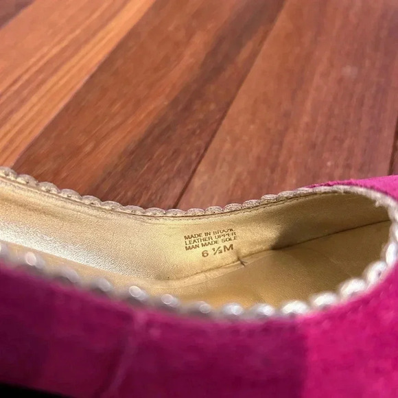 NWOB Lilly Pulitzer Fuchsia w/ Gold Trim Suede Peep Toe Wedge Pumps-Women’s 6.5M - Picture 6 of 7